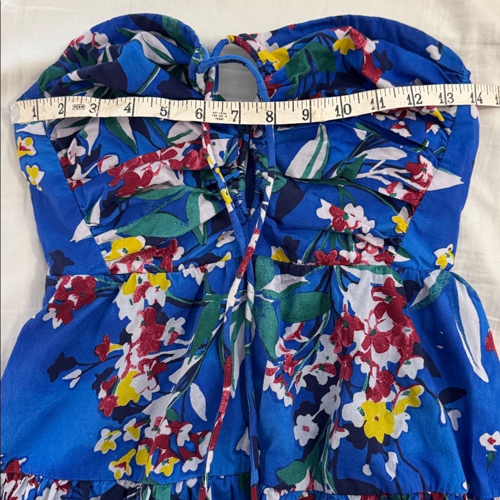 Anthropologie Emily Halter Tiered Mini Dress Blue Floral XS Summer Resortwear - Picture 7 of 7